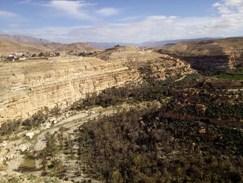 High angle view of land against sky