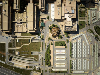 High angle view of buildings in city