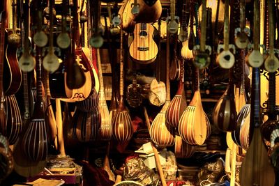Close-up of illuminated lanterns