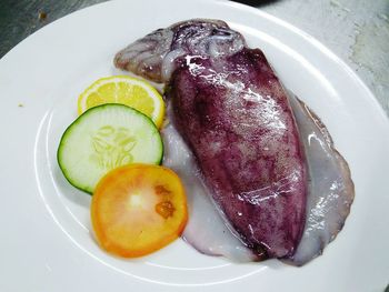 High angle view of food in plate