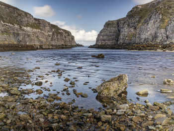 Rocks in sea against sky