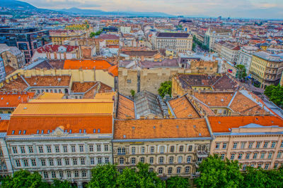 High angle view of buildings in city