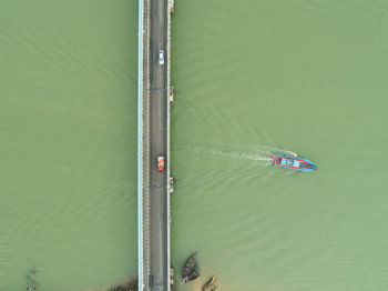 High angle view of boat in lake