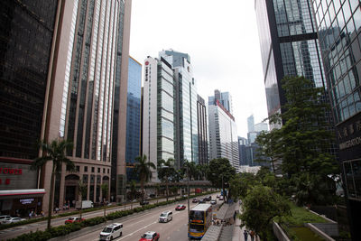 Panoramic view of city street and buildings against sky