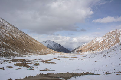 Scenic view of snowcapped mountains against sky