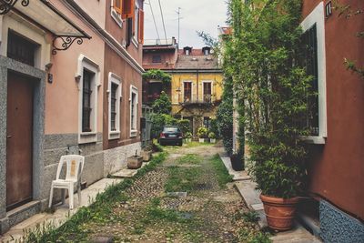 Street amidst houses and buildings in city