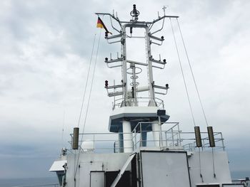 Low angle view of ship against cloudy sky