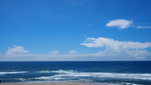 Scenic view of sea against blue sky