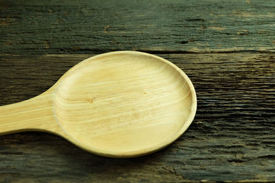 High angle view of bread on wooden table
