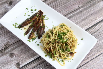 High angle view of meal served in plate