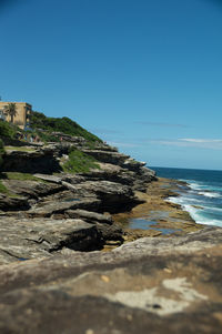 Scenic view of sea against blue sky