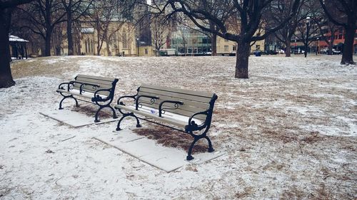 Empty bench in park