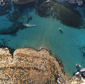 High angle view of boats in sea