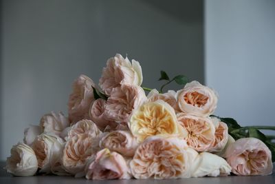 Close-up of roses on table