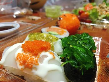 Close-up of breakfast served on table