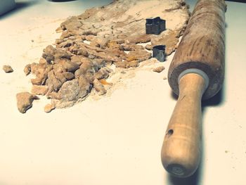 High angle view of bread on wood