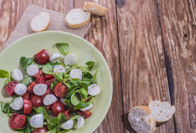 High angle view of breakfast on table