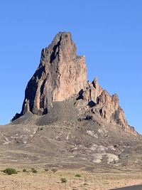 Rock formations on landscape against clear blue sky