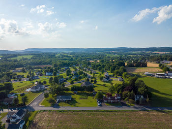 High angle view of townscape against sky