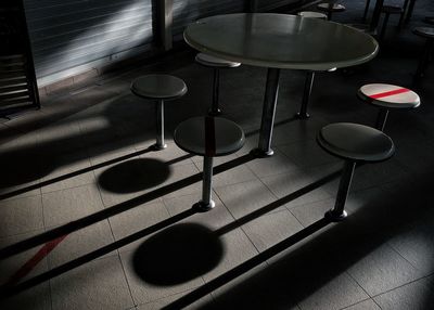 High angle view of empty seats on table