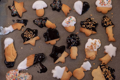 High angle view of cookies on table