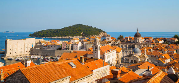 Aerial view on the old city of dubrovnik from the city walls, croatia