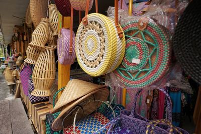 Multi colored umbrellas for sale in market