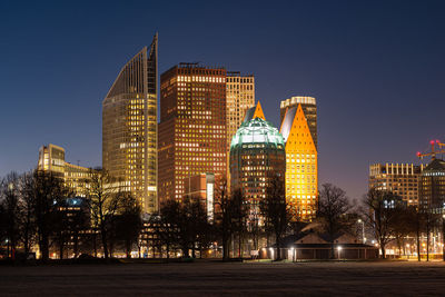 Skyline of the city of the hague on a cold wintry night