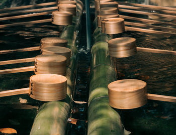 High angle view of pipes in industry