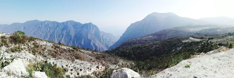 Scenic view of mountains against clear sky