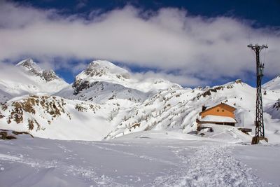 Scenic view of snow covered mountains