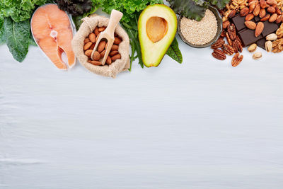 High angle view of fruits on table