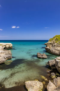 Scenic view of sea against blue sky