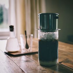 Close-up of drink in glass on table