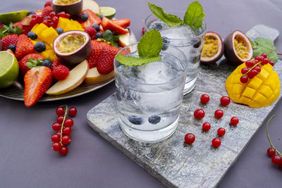 High angle view of fruits on table