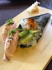 Close-up of sushi in plate on table