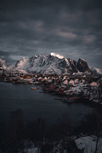 Scenic view of snowcapped mountains against sky during winter