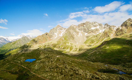 Panoramic view of mountain range against sky