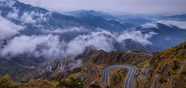 Scenic view of mountain range against sky