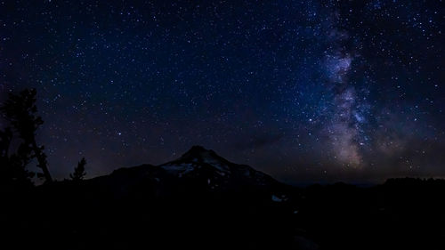 Scenic view of mountains against sky at night