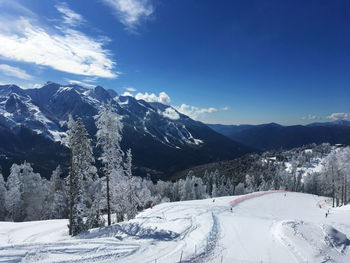 Scenic view of snowcapped mountains against sky