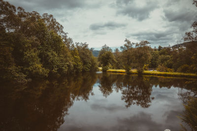 Reflection of trees in lake against sky