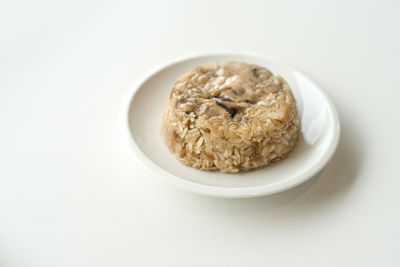 High angle view of breakfast in bowl on table