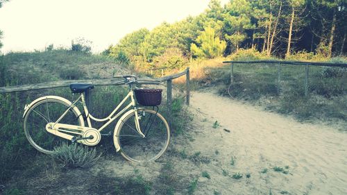 Bicycle parked on road