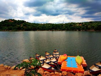 View of lake against cloudy sky