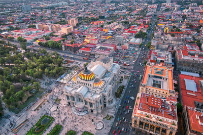 High angle view of city buildings