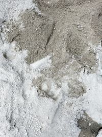 High angle view of snow on sand