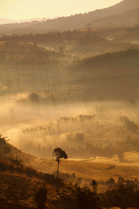 Scenic view of landscape against sky at sunset