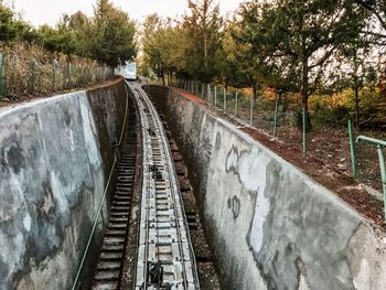View of railroad tracks along canal