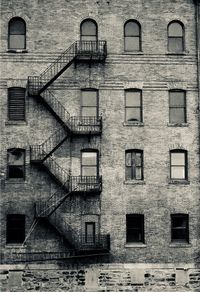 Fire escape against building